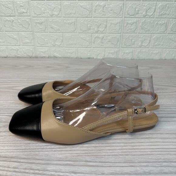 JustFab Carmina Slingback Flat Shoes 8.5 Nude Black Adjustable Buckle Colorblack - Picture 6 of 12